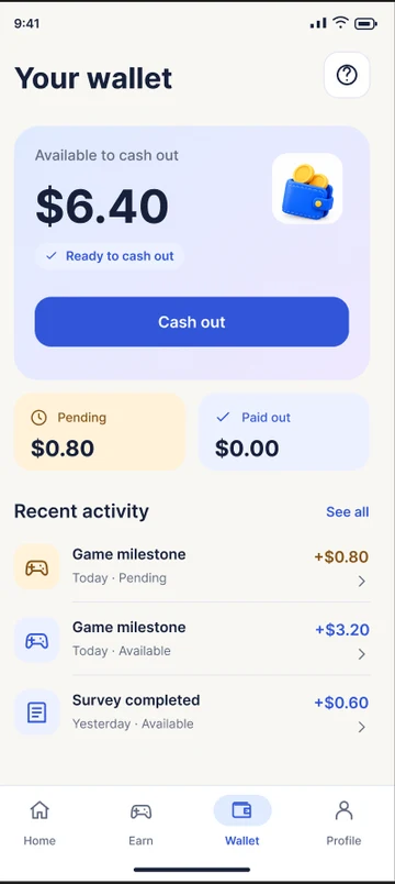 EarnJam wallet screen